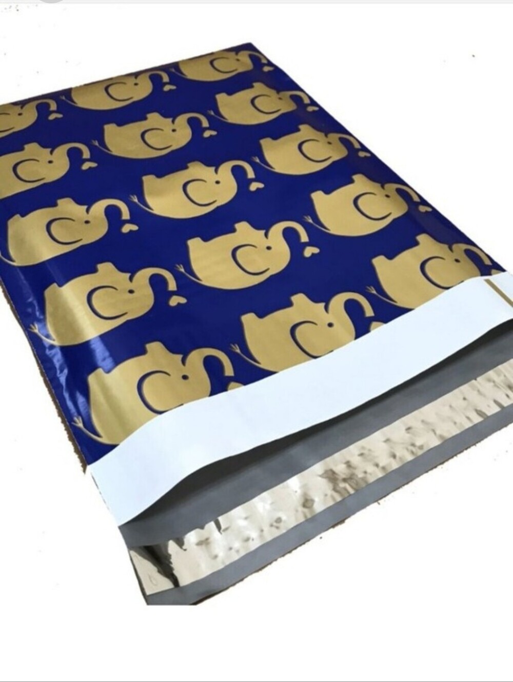 6"x9" Blue and Gold Elephant Print Poly Bag- 20ct
